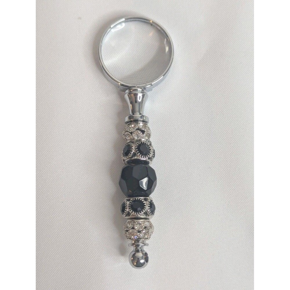 Beaded Magnifying Glass Accessory - Black, Silver, 4 inch, Handmade, NEW